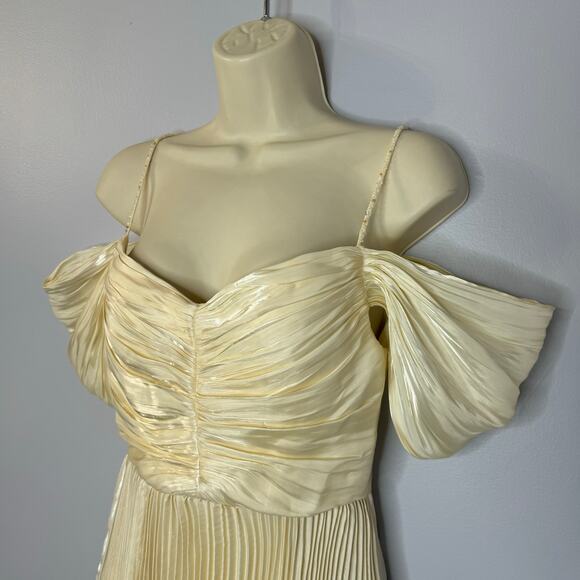 Elpis Pleated Vintage Inspired Off Shoulder Dress Ivory Gatsby Small New - Picture 7 of 13